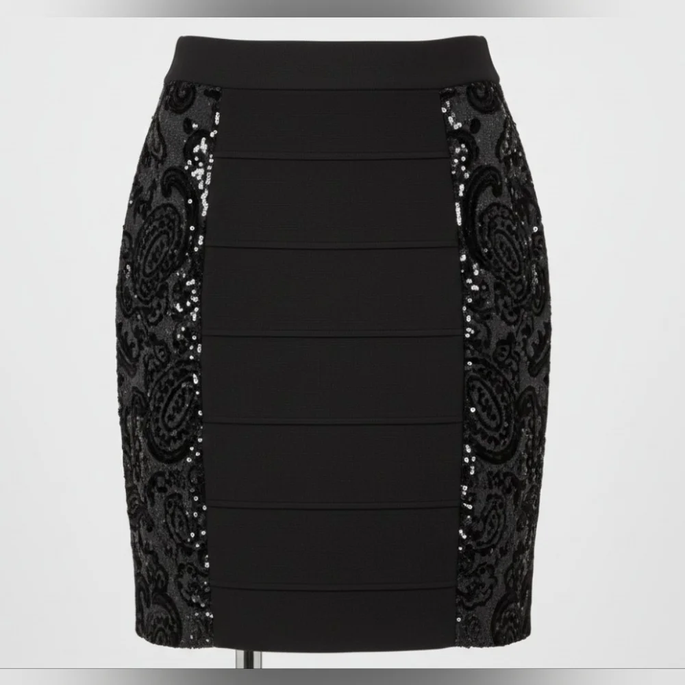 Tory Burch Black Antiscia Sequin Side Bandage Bodycon Skirt - NWOT - Size M